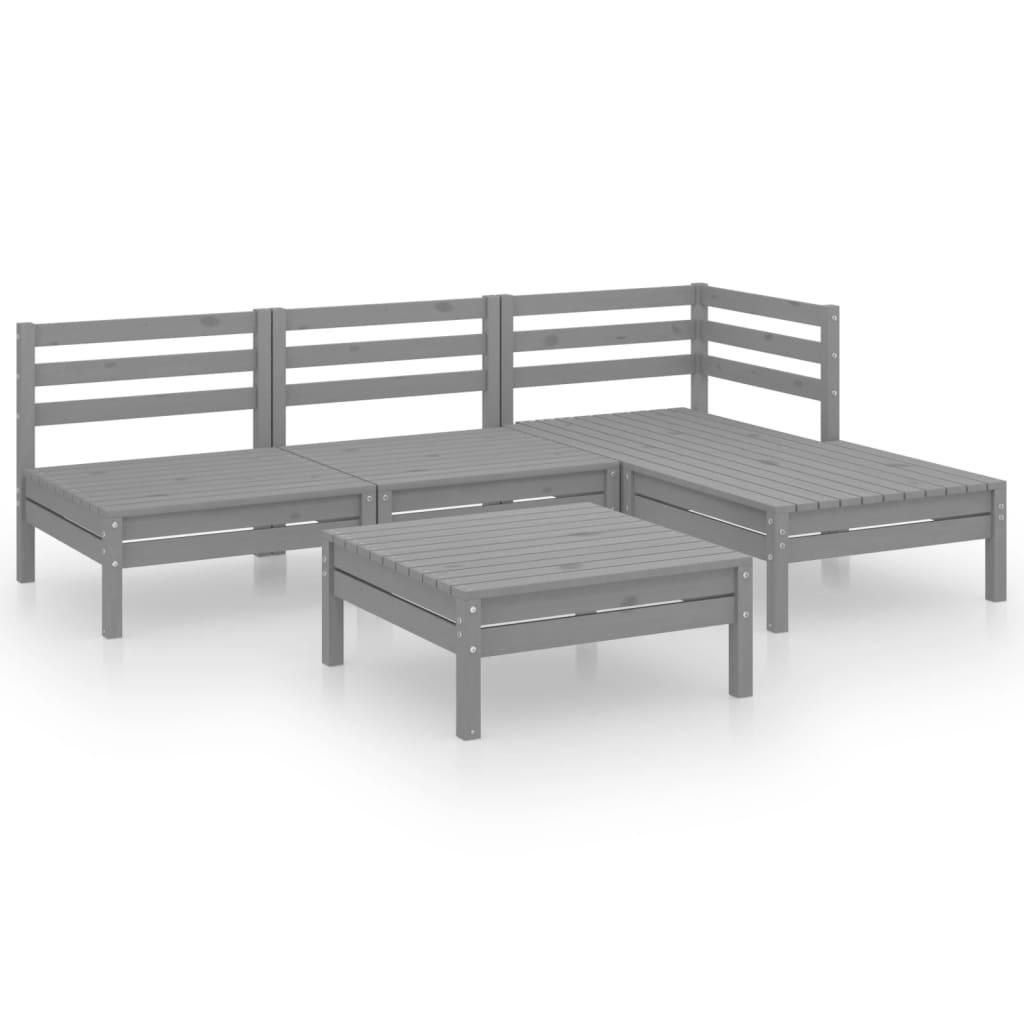 5-tlg. Garten-Lounge-Set Massivholz Kiefer Grau - Pazzar.ch