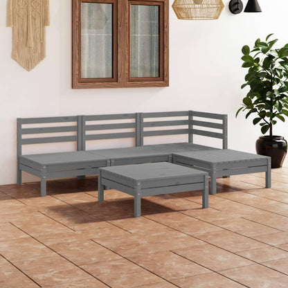 5-tlg. Garten-Lounge-Set Massivholz Kiefer Grau - Pazzar.ch
