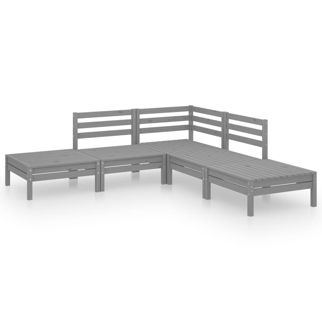 5-tlg. Garten-Lounge-Set Massivholz Kiefer Grau - Pazzar.ch