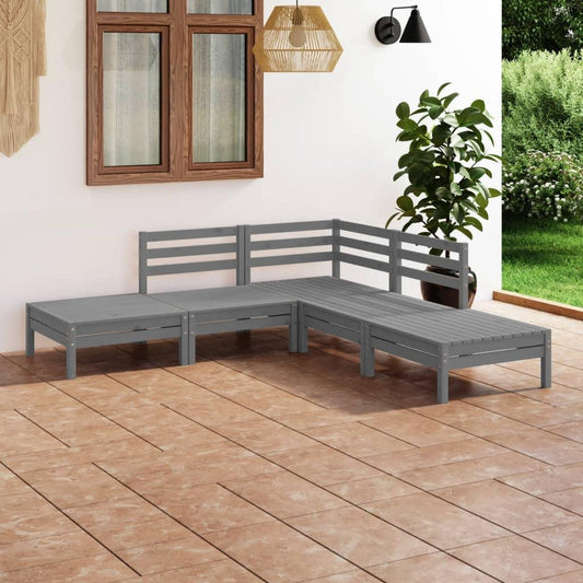 5-tlg. Garten-Lounge-Set Massivholz Kiefer Grau - Pazzar.ch