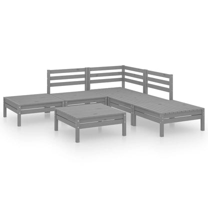 6-tlg. Garten-Lounge-Set Massivholz Kiefer Grau - Pazzar.ch