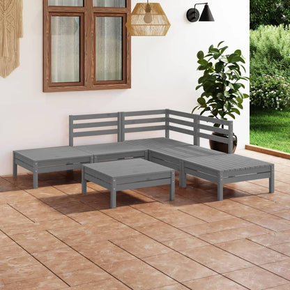 6-tlg. Garten-Lounge-Set Massivholz Kiefer Grau - Pazzar.ch