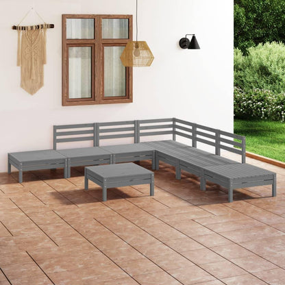 8-tlg. Garten-Lounge-Set Massivholz Kiefer Grau - Pazzar.ch