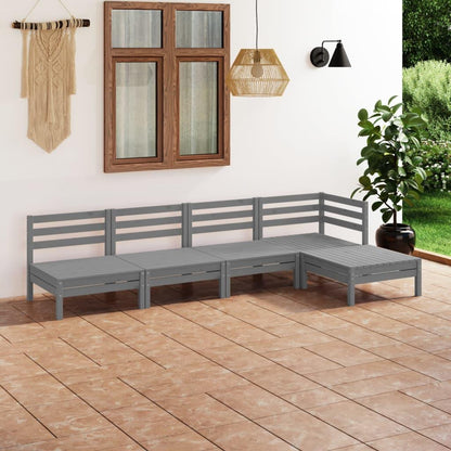 5-tlg. Garten-Lounge-Set Massivholz Kiefer Grau - Pazzar.ch