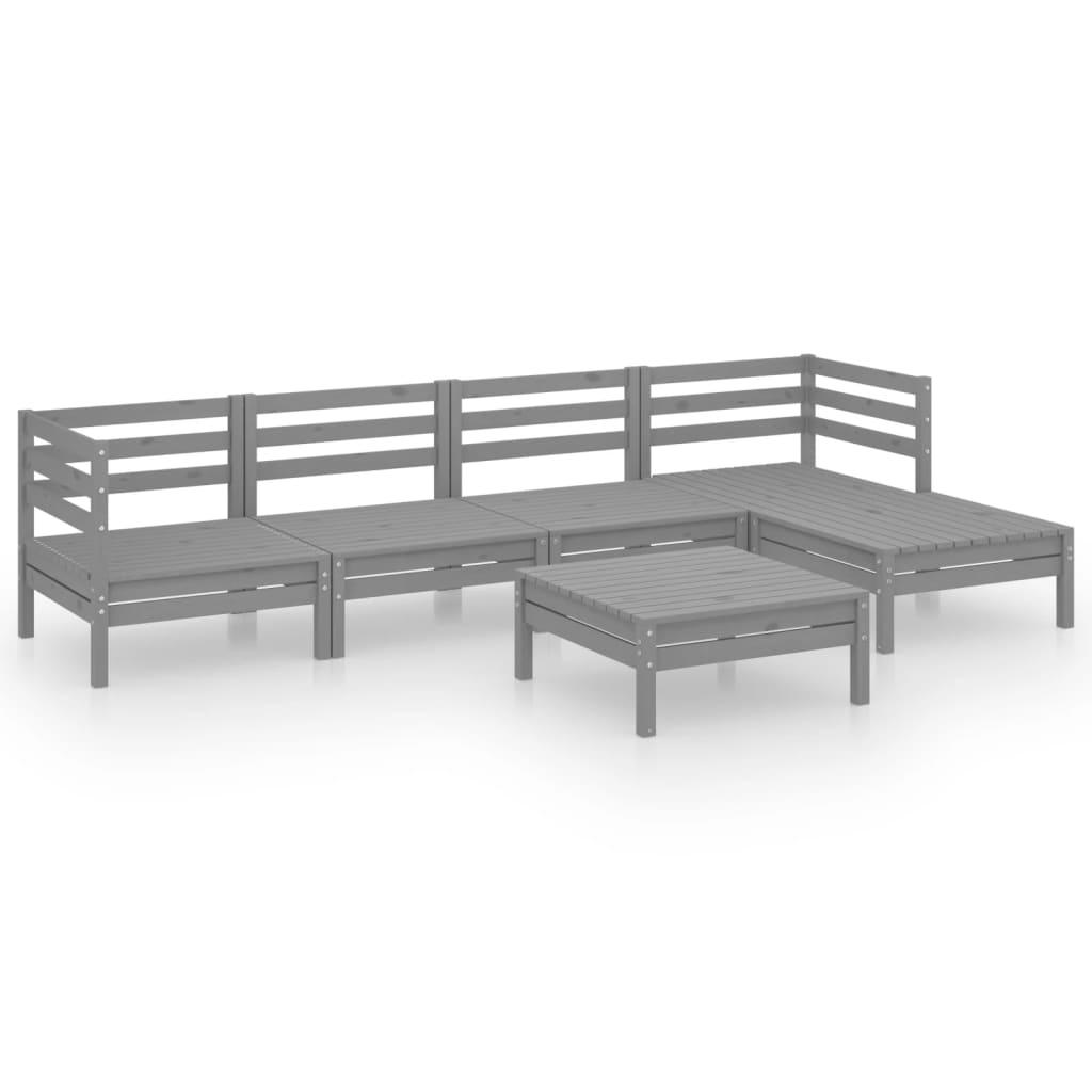 6-tlg. Garten-Lounge-Set Massivholz Kiefer Grau