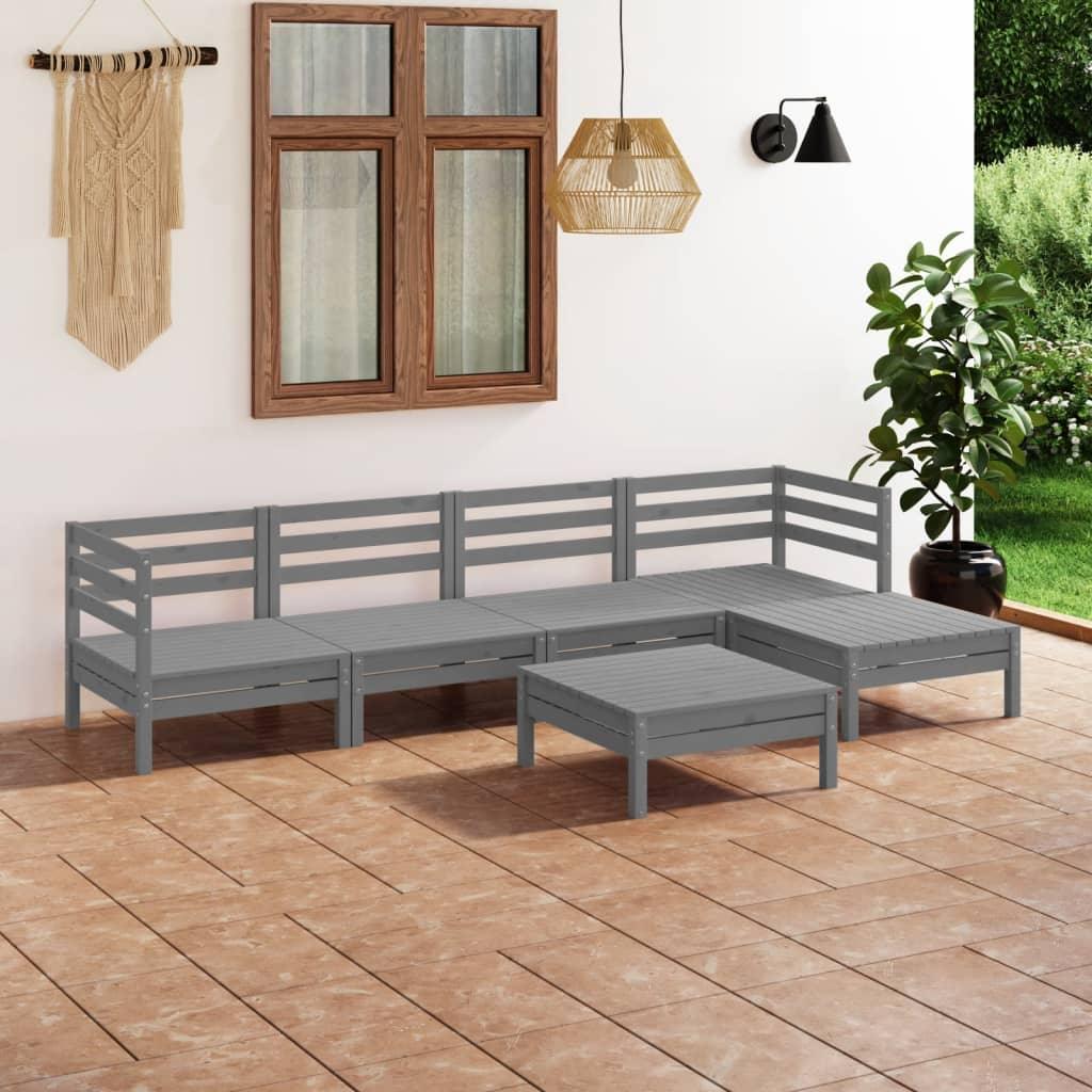 6-tlg. Garten-Lounge-Set Massivholz Kiefer Grau - Pazzar.ch