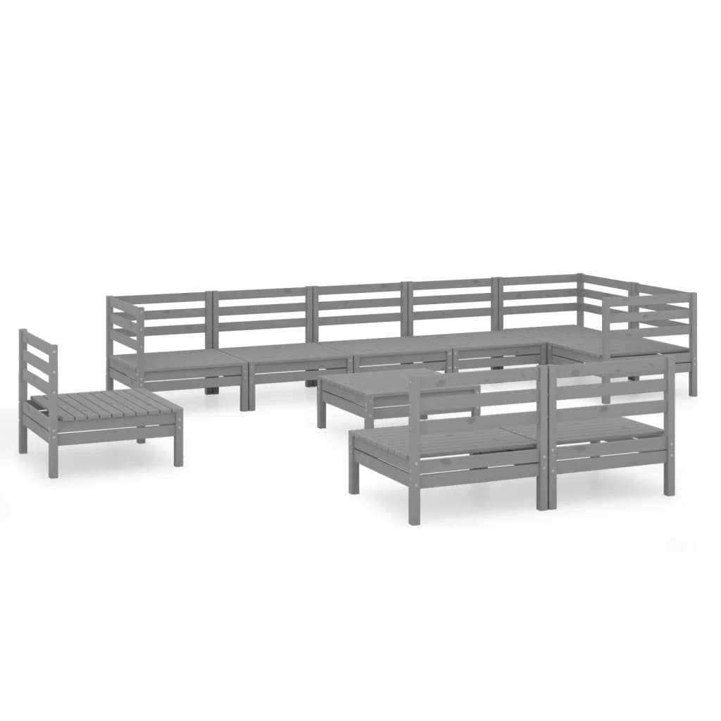 10-tlg. Garten-Lounge-Set Massivholz Kiefer Grau - Pazzar.ch