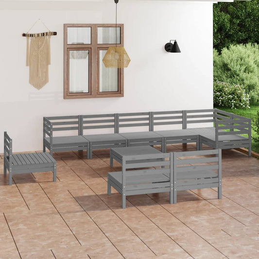 10-tlg. Garten-Lounge-Set Massivholz Kiefer Grau - Pazzar.ch