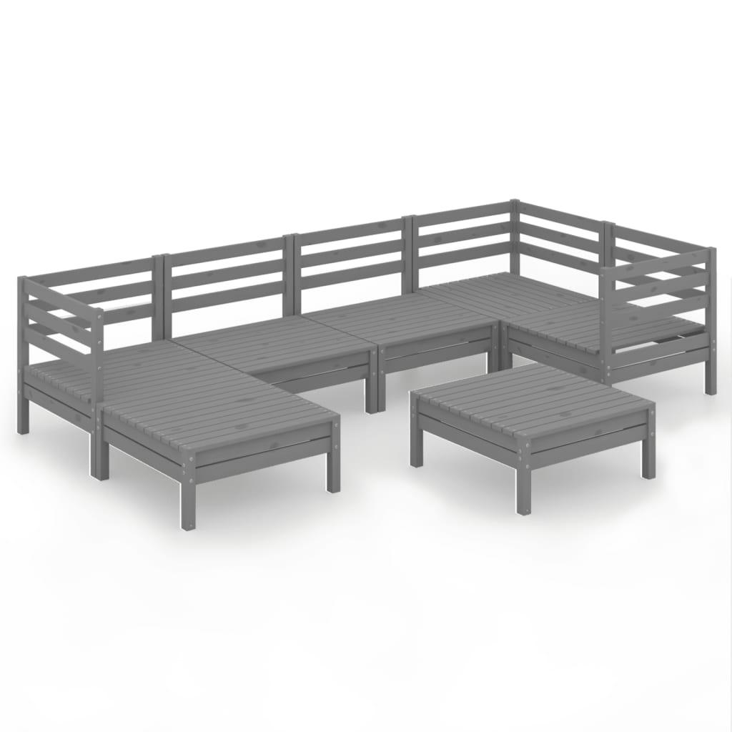 7-tlg. Garten-Lounge-Set Massivholz Kiefer Grau - Pazzar.ch