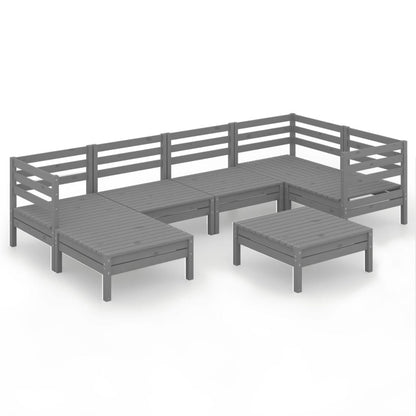 7-tlg. Garten-Lounge-Set Massivholz Kiefer Grau - Pazzar.ch