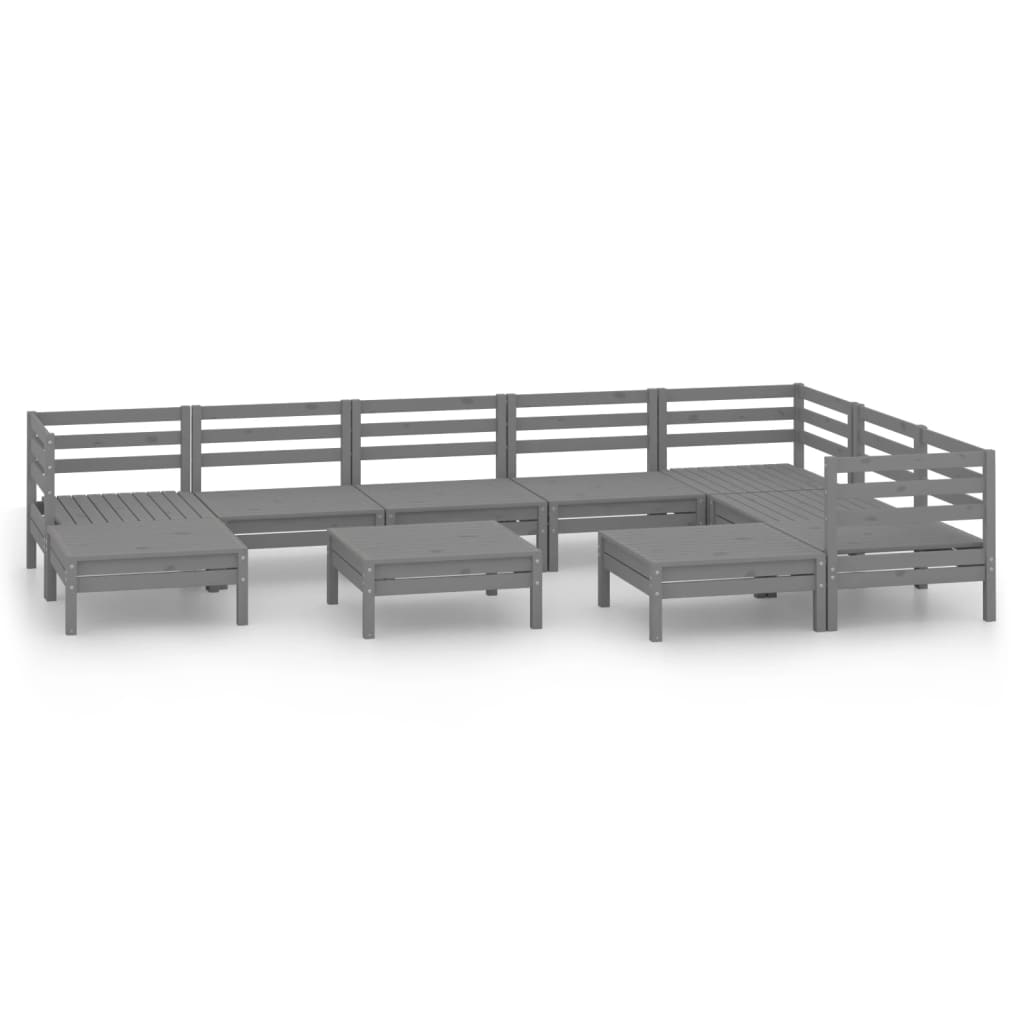 10-tlg. Garten-Lounge-Set Massivholz Kiefer Grau - Pazzar.ch