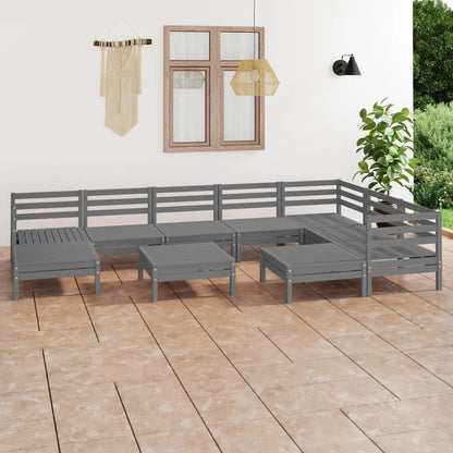 10-tlg. Garten-Lounge-Set Massivholz Kiefer Grau - Pazzar.ch