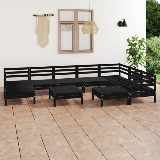 10-tlg. Garten-Lounge-Set Massivholz Kiefer Schwarz - Pazzar.ch