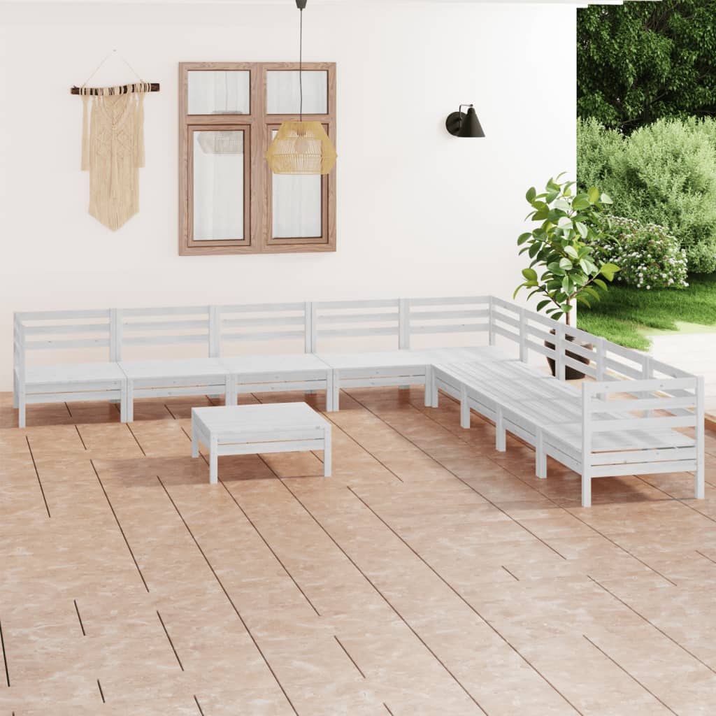 10-tlg. Garten-Lounge-Set Massivholz Kiefer Weiß - Pazzar.ch