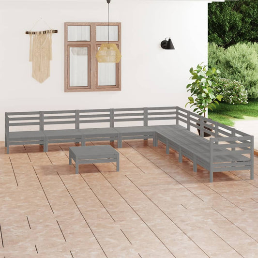10-tlg. Garten-Lounge-Set Massivholz Kiefer Grau - Pazzar.ch