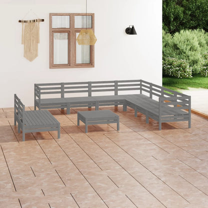 10-tlg. Garten-Lounge-Set Massivholz Kiefer Grau - Pazzar.ch