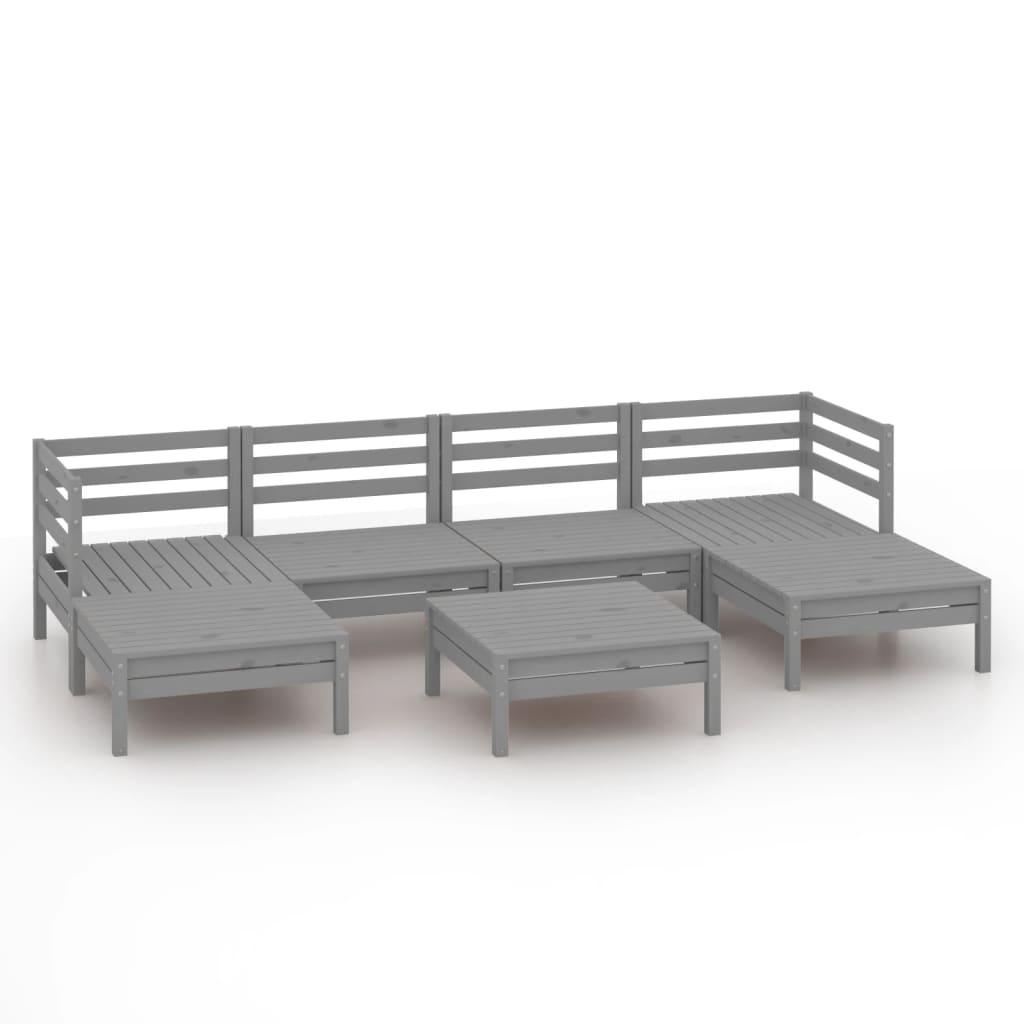 7-tlg. Garten-Lounge-Set Grau Massivholz Kiefer