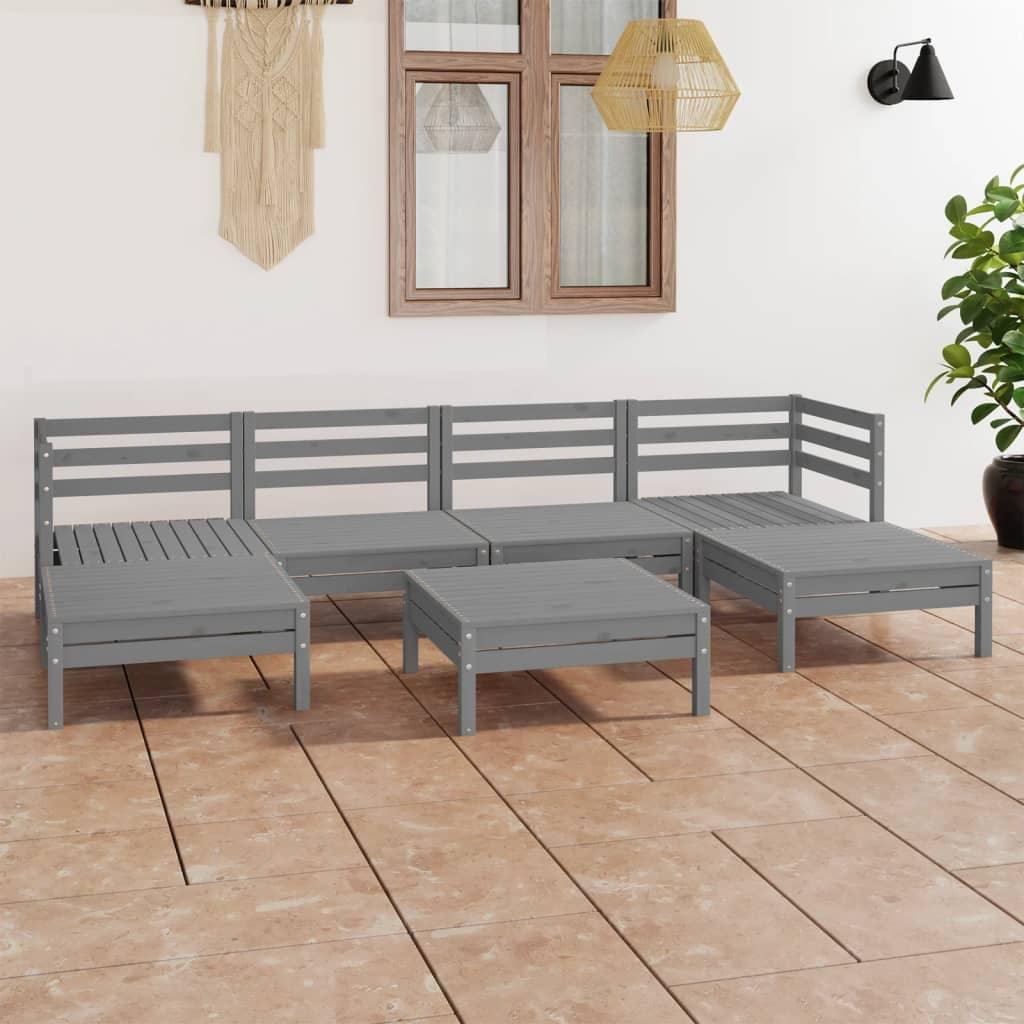 7-tlg. Garten-Lounge-Set Grau Massivholz Kiefer - Pazzar.ch