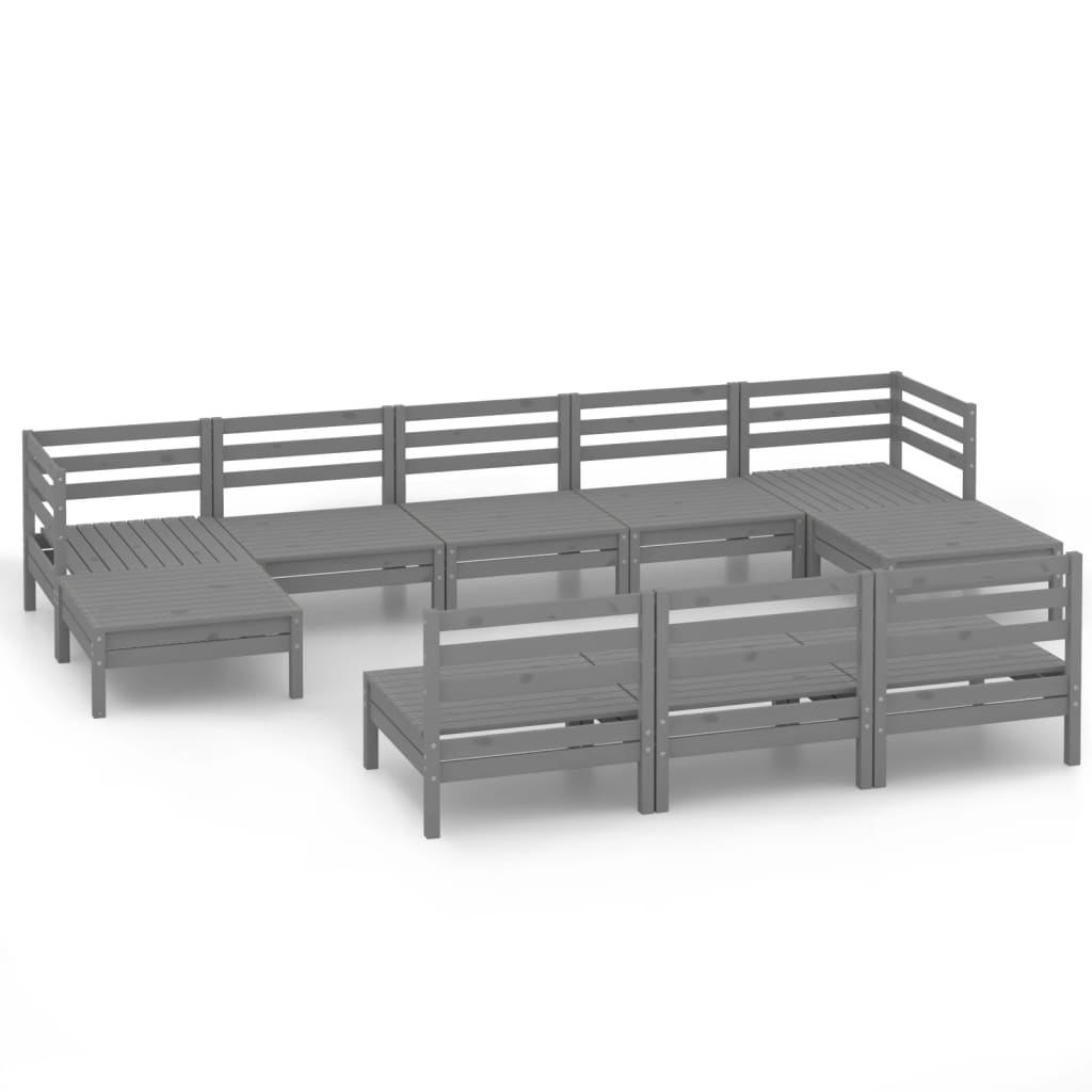 10-tlg. Garten-Lounge-Set Grau Massivholz Kiefer - Pazzar.ch