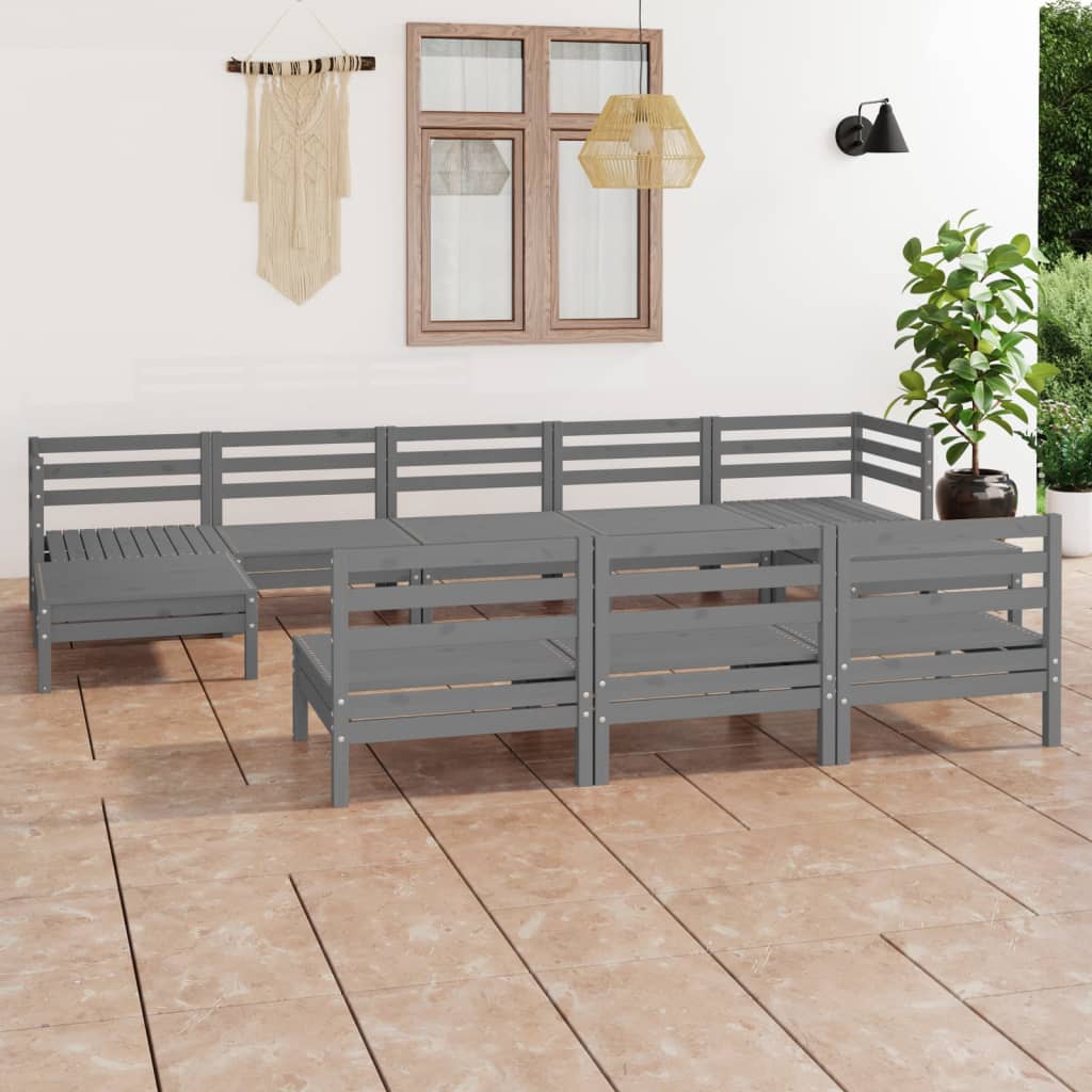 10-tlg. Garten-Lounge-Set Grau Massivholz Kiefer - Pazzar.ch
