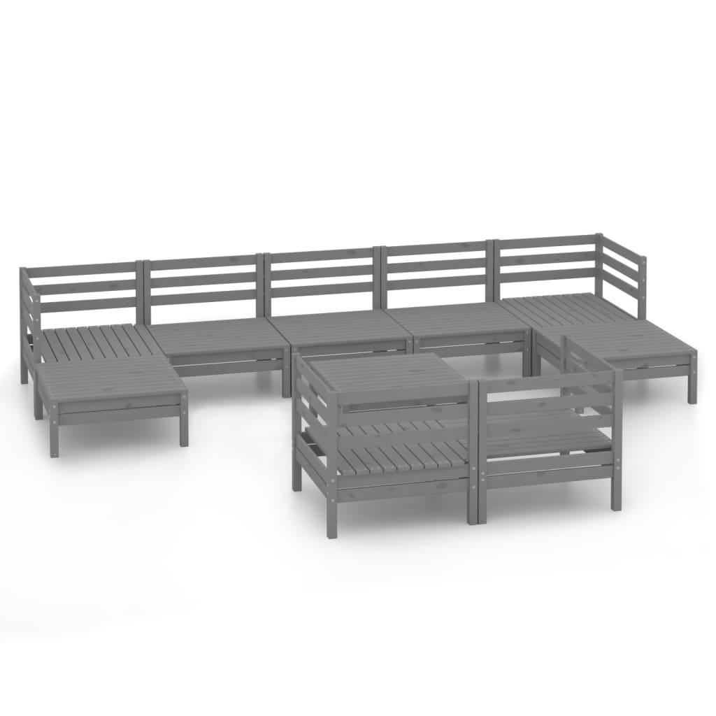 10-tlg. Garten-Lounge-Set Grau Massivholz Kiefer - Pazzar.ch