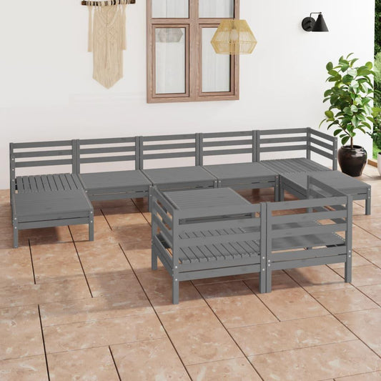 10-tlg. Garten-Lounge-Set Grau Massivholz Kiefer - Pazzar.ch