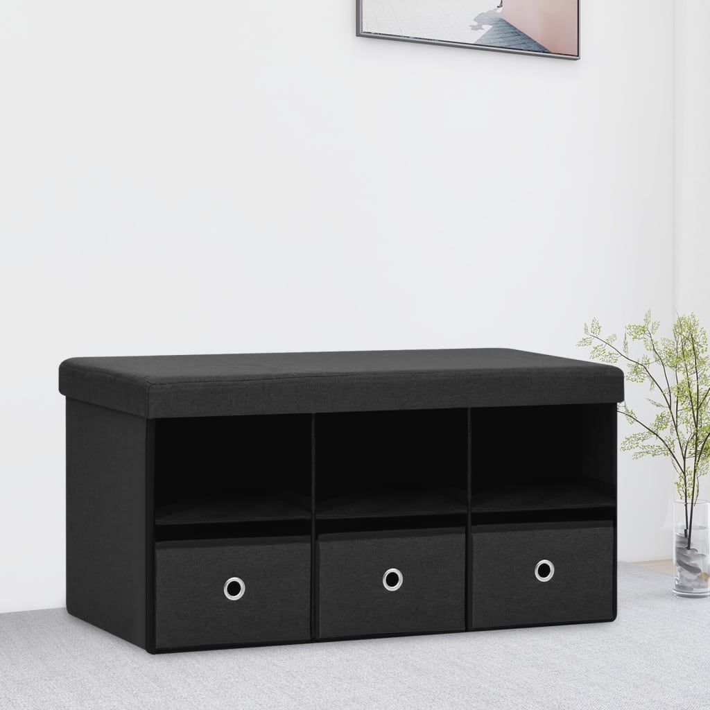 Faltbare Sitzbank mit Stauraum Schwarz 76x38x38 cm Leinenoptik - Pazzar.ch