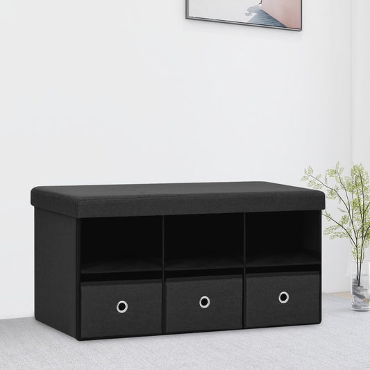 Faltbare Sitzbank mit Stauraum Schwarz 76x38x38 cm Leinenoptik - Pazzar.ch