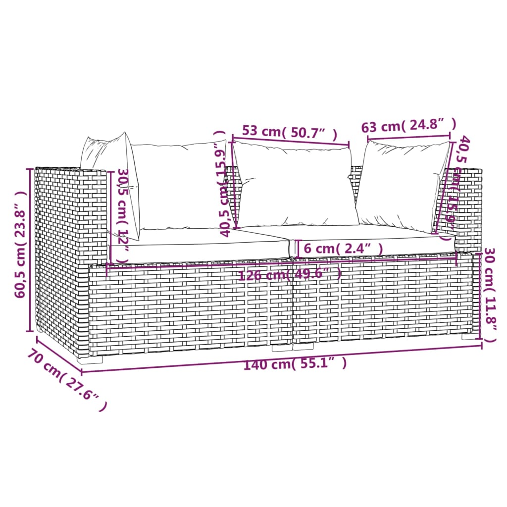 3-tlg. Garten-Lounge-Set mit Auflagen Schwarz Poly Rattan - Pazzar.ch