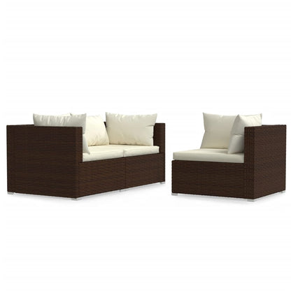 3-tlg. Garten-Lounge-Set mit Auflagen Braun Poly Rattan - Pazzar.ch