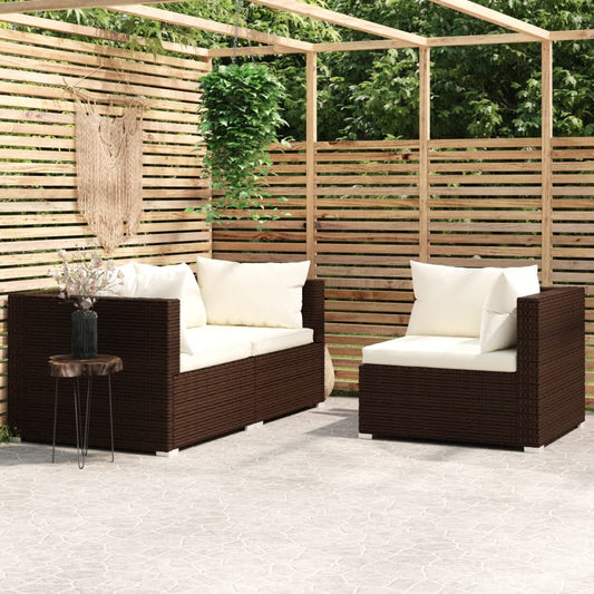 3-tlg. Garten-Lounge-Set mit Auflagen Braun Poly Rattan - Pazzar.ch
