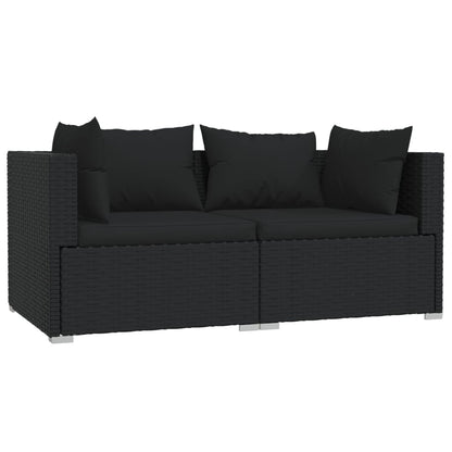 3-tlg. Garten-Lounge-Set mit Kissen Schwarz Poly Rattan - Pazzar.ch