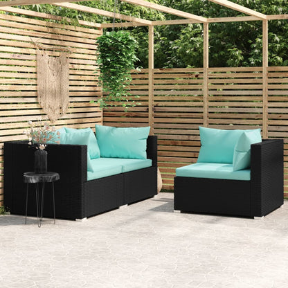 3-tlg. Garten-Lounge-Set mit Kissen Schwarz Poly Rattan - Pazzar.ch