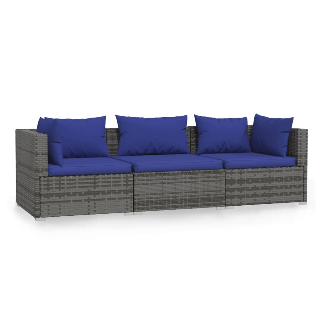 3-Sitzer-Sofa mit Kissen Grau Poly Rattan - Pazzar.ch
