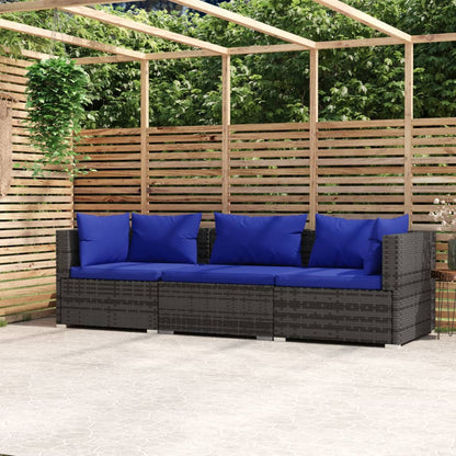 3-Sitzer-Sofa mit Kissen Grau Poly Rattan - Pazzar.ch