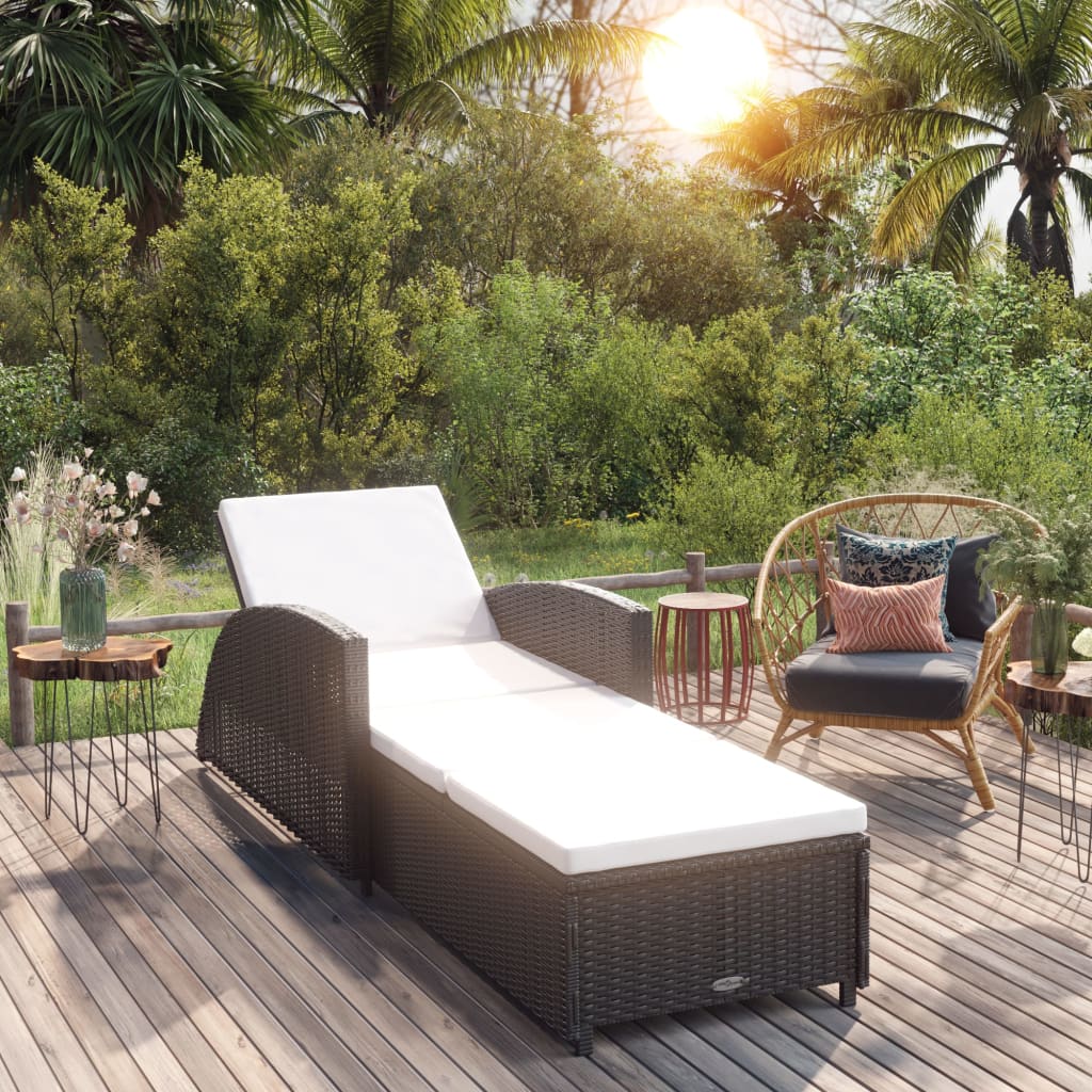 Sonnenliege mit Cremeweißer Auflage Poly Rattan Schwarz - Pazzar.ch