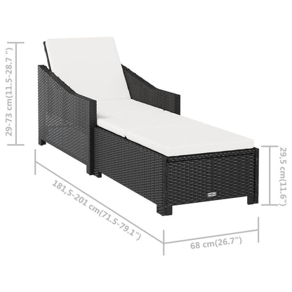 Sonnenliege mit Cremeweißer Auflage Poly Rattan Schwarz - Pazzar.ch