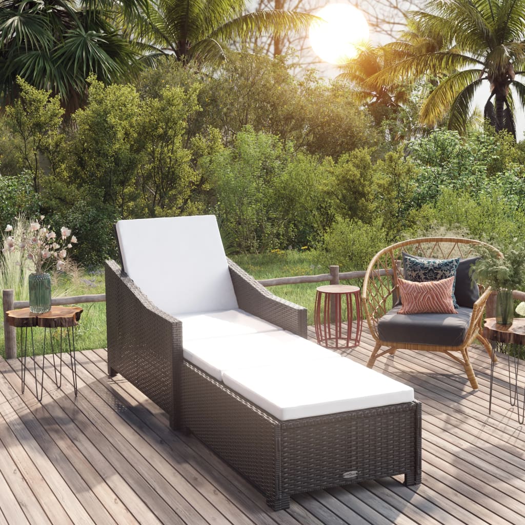 Sonnenliege mit Cremeweißer Auflage Poly Rattan Schwarz - Pazzar.ch