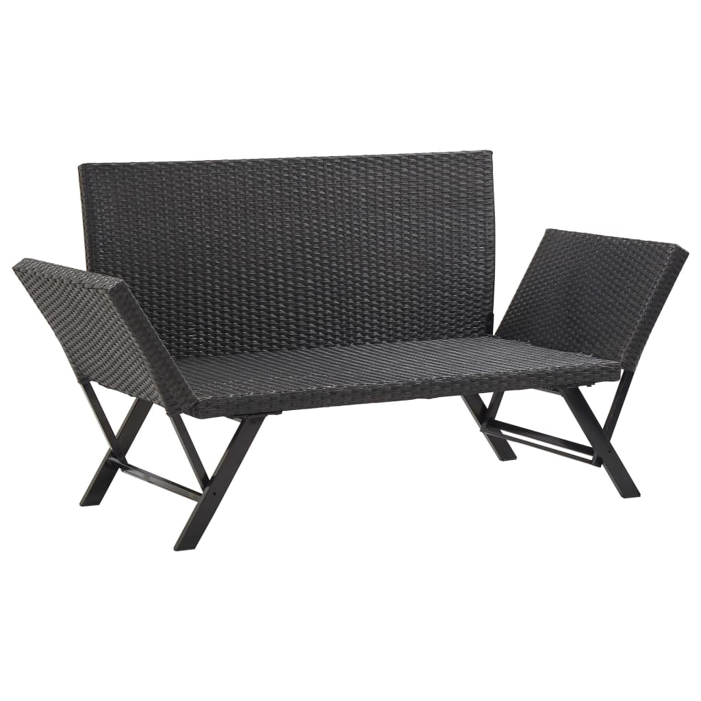 Gartenbank mit Kissen Schwarz 176 cm Poly Rattan - Pazzar.ch