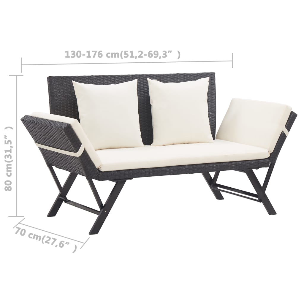 Gartenbank mit Kissen Schwarz 176 cm Poly Rattan - Pazzar.ch