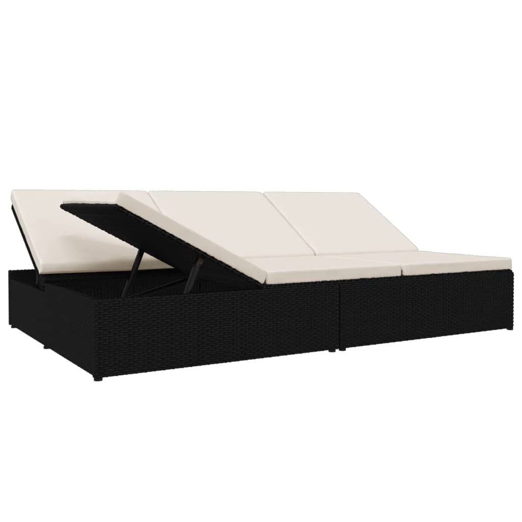 Sonnenliege mit Auflagen Poly Rattan Schwarz - Pazzar.ch