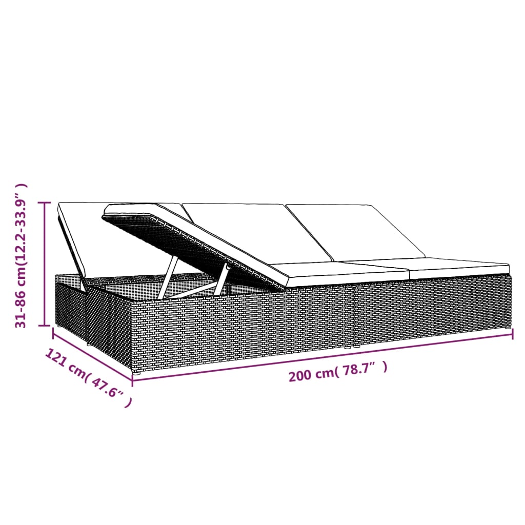 Sonnenliege mit Auflagen Poly Rattan Schwarz - Pazzar.ch
