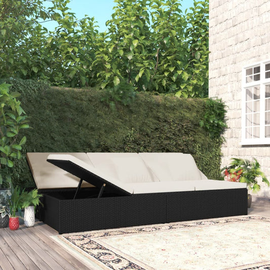 Sonnenliege mit Auflagen Poly Rattan Schwarz - Pazzar.ch