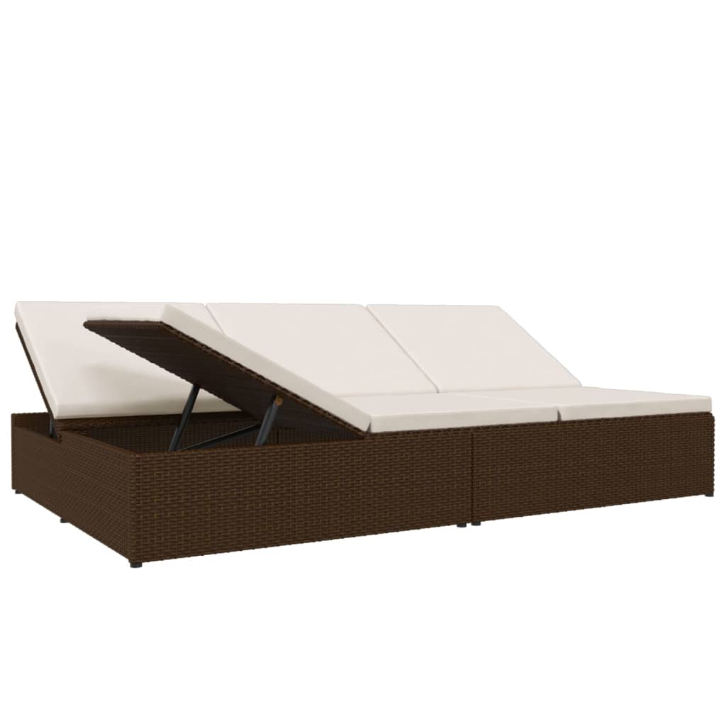 Sonnenliege mit Auflagen Poly Rattan Braun - Pazzar.ch