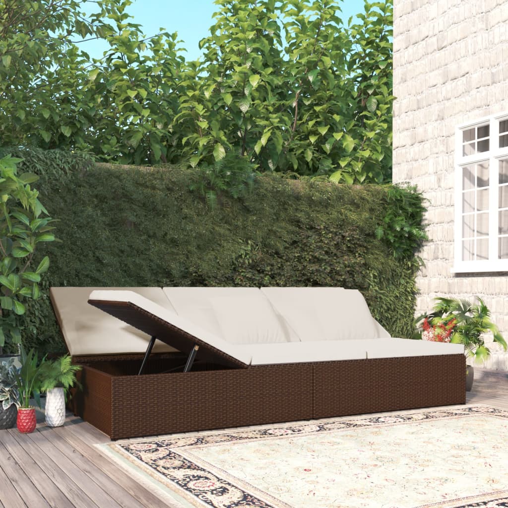 Sonnenliege mit Auflagen Poly Rattan Braun - Pazzar.ch