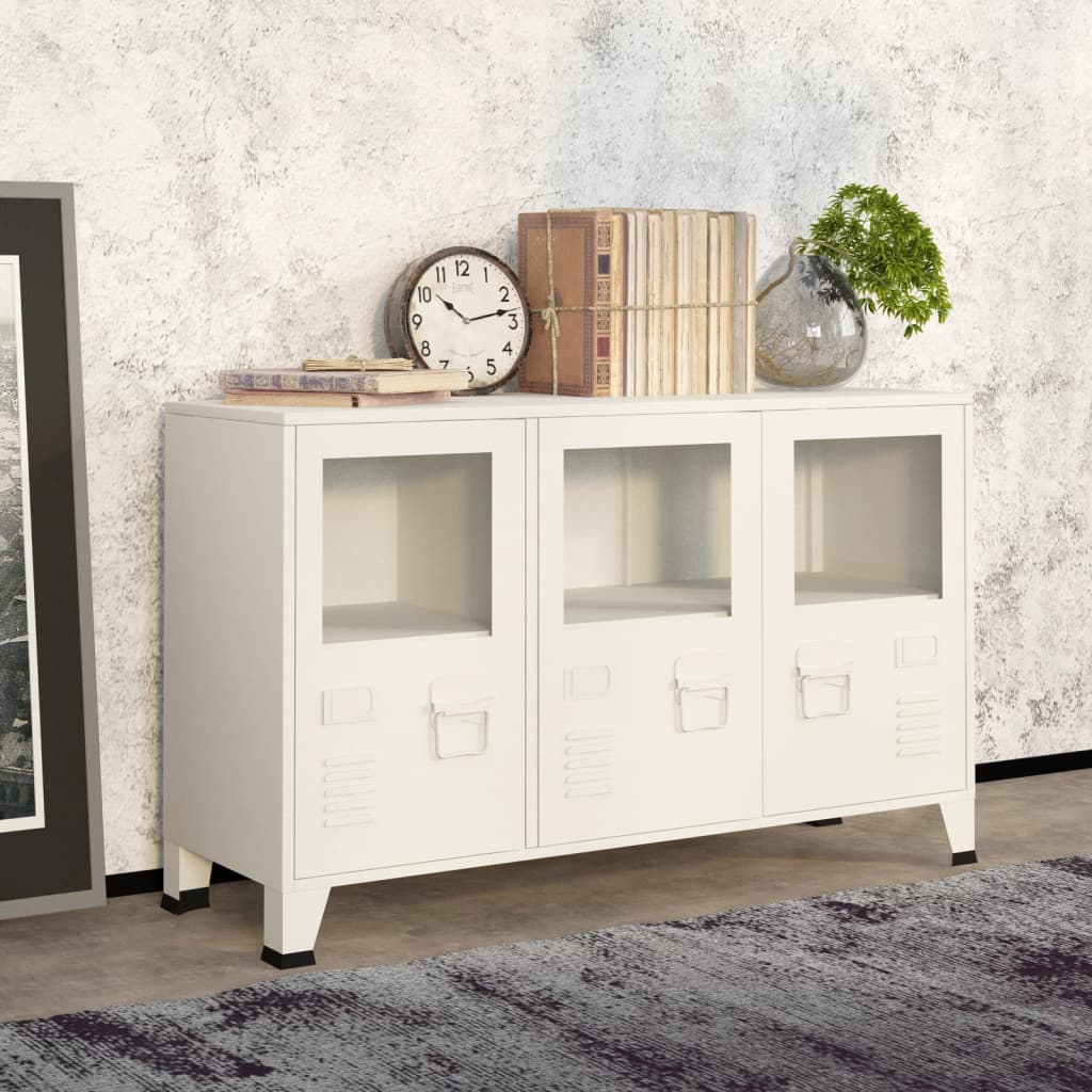 Industrial Sideboard Weiß 105x35x62 cm Metall und Glas - Pazzar.ch