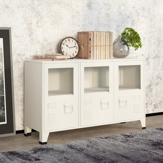Industrial Sideboard Weiß 105x35x62 cm Metall und Glas - Pazzar.ch