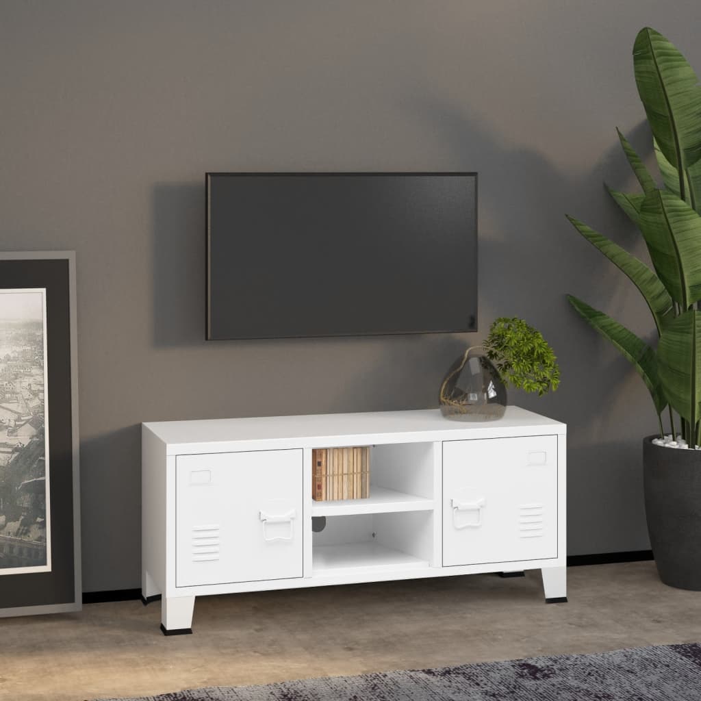 TV-Schrank Industrie-Stil Weiß 105x35x42 cm Metall - Pazzar.ch