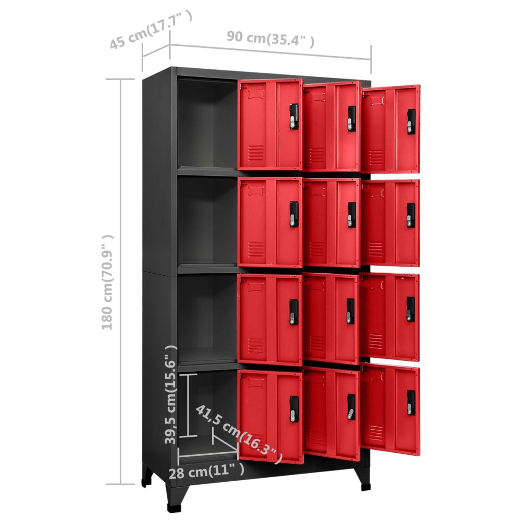 Schließfachschrank Anthrazit und Rot 90x45x180 cm Stahl - Pazzar.ch