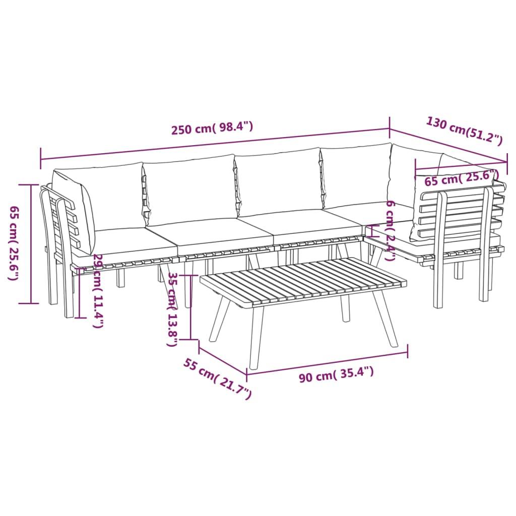 6-tlg. Garten-Lounge-Set mit Kissen Massivholz Akazie - Pazzar.ch